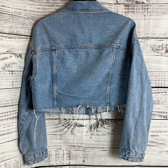 Garage Jeans jacket Womens Sz S Petite Denim Blue light Raw Hem Cotton Cowgirl - Picture 4 of 9